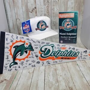 Vintage Florida Miami Dolphins 1972 Anniversary 17-0 Pennant, Hat. DVD NFL